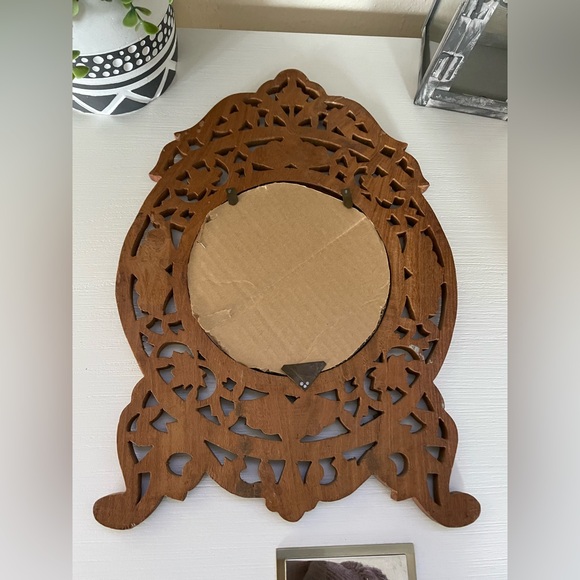 Vintage Bohemian Style Wood Mirror Wooden Frame Hand Carved 15x10” - Picture 3 of 5